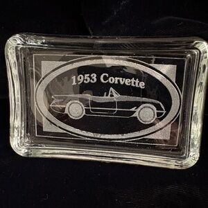 1953 Corvette Vintage Glass Tray/Dish/Paperweight. Image of 1953 Corvette Etched